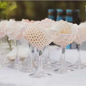 Set of 3 Seashell Cloche Cocktail Martini Glass Décor -brown and cream